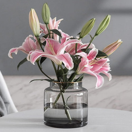 ガラス花瓶 透明 グレー 18cm フラワーベース インテリア シンプル